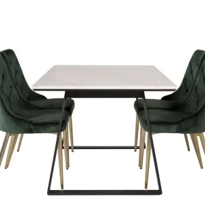 Venture Home Estelle Matgrupp 140 cm Rektangulär med 4 Velvet Deluxe stolar Svart/Guld - Möbler Bästa pris