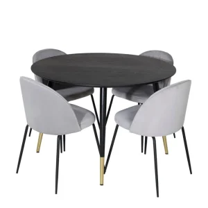 Venture Home Dipp Matgrupp 115 cm Rund med 4 Wrinkles stolar Svart/Guld - Möbler Kundfavorit