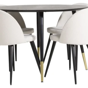 Venture Home Dipp Matgrupp 115 cm Rund med 4 Velvet stolar Beige - Möbler Reapris