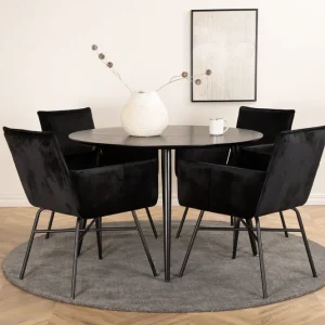 Venture Home Dipp Matgrupp 115 cm Rund med 4 Petra stolar Svart - Möbler Fynd