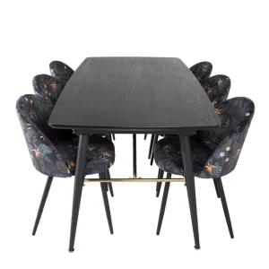 Nedsatt pris Venture Home Gold Matgrupp Förlängningsbar 180-220 cm Rektangulär med 6 Velvet stolar Svart/Guld - Möbler