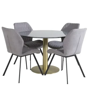 Venture Home Estelle Matgrupp 106 cm Rund med 4 Gemma stolar Svart/Guld - Möbler Snabb frakt