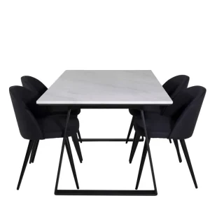 Venture Home Estelle Matgrupp 140 cm Rektangulär med 4 Velvet stolar Svart - Möbler Lågt pris