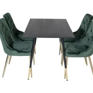Sista chansen Venture Home Dipp Matgrupp 120 cm Rund med 4 Velvet Deluxe stolar Svart/Guld - Möbler