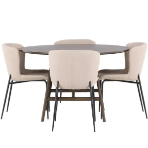 Venture Home Kaseidon Matgrupp 100 cm Rund med 4 Modesto stolar Beige - Möbler Fynd