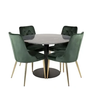 Venture Home Estelle Matgrupp 106 cm Rund med 4 Velvet Deluxe stolar Svart/Guld - Möbler Billig
