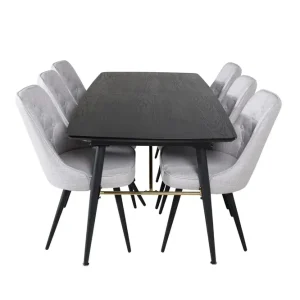 Fri frakt Venture Home Gold Matgrupp Förlängningsbar 180-220 cm Rektangulär med 6 Velvet Deluxe stolar Svart/Guld - Möbler