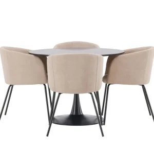Venture Home Glade Matgrupp 100 cm Rund med 4 Berit stolar Beige - Möbler Outlet