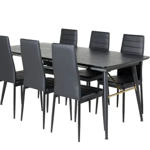Populärt val Venture Home Gold Matgrupp Förlängningsbar 180-220 cm Rektangulär med 6 Slim stolar Svart/Guld - Möbler