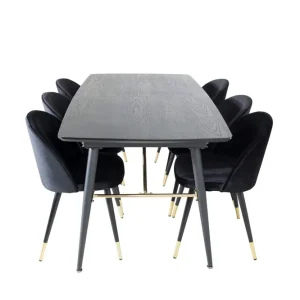 Fynd Venture Home Gold Matgrupp Förlängningsbar 180-220 cm Rektangulär med 6 Velvet stolar Svart/Guld - Möbler