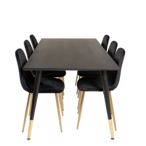 risnedsättning Venture Home Dipp Matgrupp 180 cm Rektangulär med 6 Polar stolar Svart/Guld - Möbler