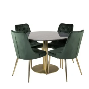 Venture Home Estelle Matgrupp 106 cm Rund med 4 Velvet Deluxe stolar Svart/Guld - Möbler risnedsättning