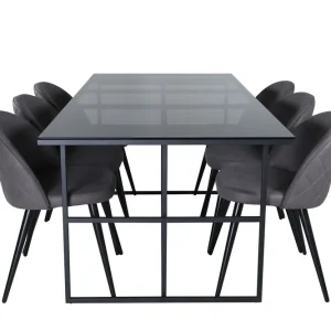 Venture Home Leif Matgrupp 200 cm Rektangulär med 6 Velvet stolar Svart - Möbler Populärt val