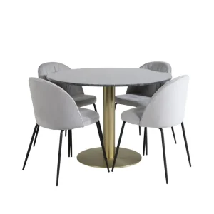 Venture Home Estelle Matgrupp 106 cm Rund med 4 Wrinkles stolar Svart/Guld - Möbler Begränsad tid
