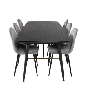 Venture Home Gold Matgrupp Förlängningsbar 180-220 cm Rektangulär med 6 Polar stolar Svart/Guld - Möbler Nyhet