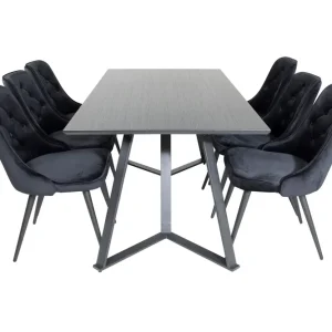 Venture Home Marina Matgrupp 180 cm Rektangulär med 6 Velvet Deluxe stolar Svart - Möbler Begränsad tid
