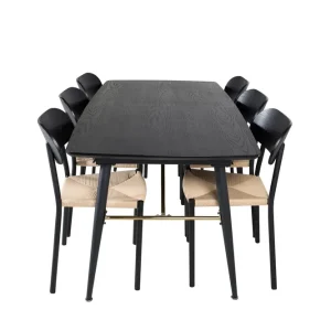 Venture Home Gold Matgrupp Förlängningsbar 180-220 cm Rektangulär med 6 Polly stolar Svart - Möbler Rabatter