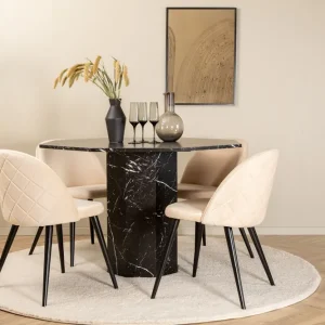 Venture Home Marbs Matgrupp 110 cm Rund med 4 Velvet stolar Beige - Möbler Erbjudandepris
