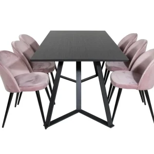 Kampanjpris Venture Home Marina Matgrupp 180 cm Rektangulär med 6 Velvet stolar Svart - Möbler