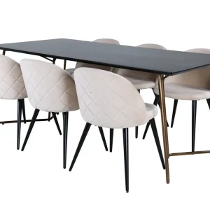 Venture Home Petra Matgrupp 190 cm Rektangulär med 6 Velvet stolar Svart - Möbler Endast denna vecka
