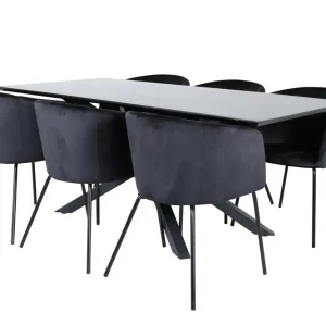 Fri frakt Venture Home Piazza Matgrupp 180 cm Rektangulär med 6 Berit stolar Svart - Möbler