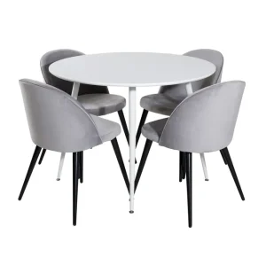 Venture Home Plaza Matgrupp 100 cm Rund med 4 Velvet stolar Svart - Möbler Snabb frakt