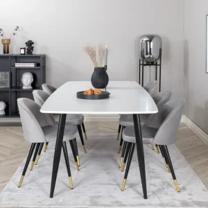 I lager Venture Home Polar Matgrupp 240 cm Rektangulär med 6 Velvet stolar Svart/Guld - Möbler
