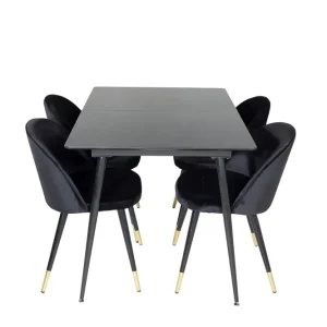 Expressleverans Venture Home Silar Matgrupp Förlängningsbar 120 cm Rektangulär med 4 Velvet stolar Svart/Guld - Möbler