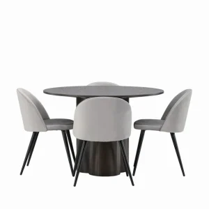 Säker betalning Venture Home Olivia Matgrupp 110 cm Rund med 4 Velvet stolar Grå - Möbler