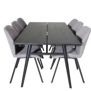 Venture Home Sleek Matgrupp Förlängningsbar 195 cm Rektangulär med 6 Gemma stolar Svart - Möbler Rabatter