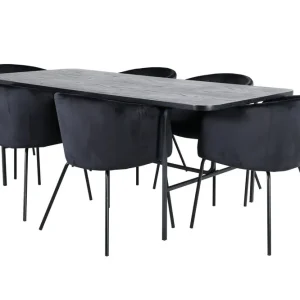 Venture Home Unos Matgrupp 200 cm Rektangulär med 6 Berit stolar Svart - Möbler Kampanjpris