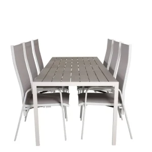 Nedsatt pris Venture Home Break Matgrupp Utomhus 205 cm + 6 st Copacabana Reclinerstol Utomhusar Grå /Vit - Utemöbler & utemiljö