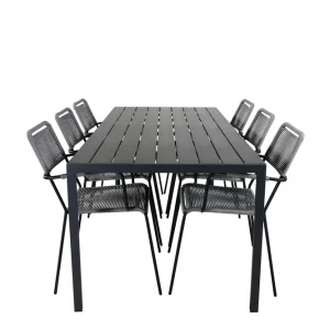 Break Matgrupp Utomhus 205cm + 6 Lindos Karmstolar Utomhus Svart/Grå Venture Home - Utemöbler & utemiljö Erbjudandepris