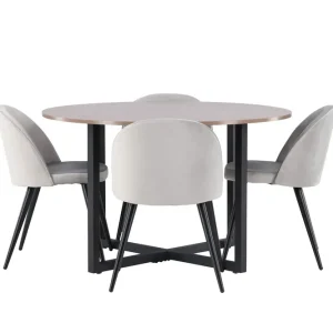 Lägg i varukorgen Venture Home Durango Matgrupp 120 cm Rund med 4 Velvet Stolar Valnöt - Möbler