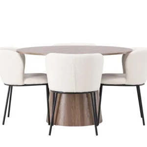 Expressleverans Venture Home Lanzo Rund Matgrupp i Trä 120 cm med 4 Edina Stolar Natur / Beige / Vit - Möbler