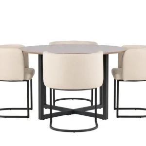risnedsättning Venture Home Durango Matgrupp 120 cm Rund med 4 Simrishamn Stolar Valnöt - Möbler