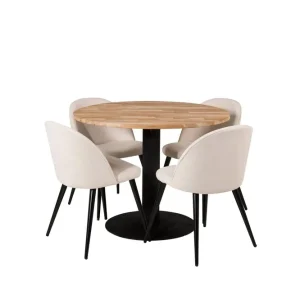 Billigare Venture Home Ezra Matgrupp 100 cm Rund med 4 Sedavi Stolar Beige - Möbler