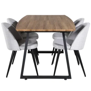 Venture Home Inca Matgrupp 160 cm Rektangulär med 4 Velvet Stolar Svart - Möbler Populärt val