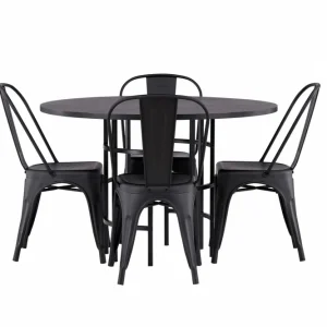 Lägg i varukorgen Venture Home Copenhagen Matgrupp 115 cm Rund med 4 Tempe Stolar Svart - Möbler