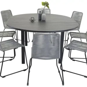 Billig Venture Home Marbella Matgrupp Utomhus 140 cm Rund med 8 Lindos Utestolar Svart - Utemöbler & utemiljö