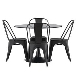 Venture Home Glade Matgrupp 100 cm Rund med 4 Tempe Stolar Svart - Möbler Snabb leverans