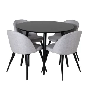 Endast denna vecka Venture Home Plaza Matgrupp 100 cm Rund med 4 Velvet Stolar Svart - Möbler