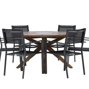 I lager Venture Home Matgrupp Utomhus Rosario 140 cm Rund med 6 Copacabana Utestolar Brun - Utemöbler & utemiljö