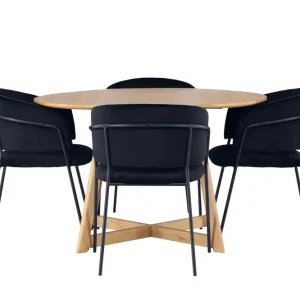 Outlet Venture Home Yakidon Matgrupp 120 cm Rund med 4 Selma Stolar Svart - Möbler