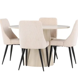 Fynd Venture Home Lanzo Matgrupp 120 cm Rund med 4 Leone stolar Whitewash/Beige - Möbler
