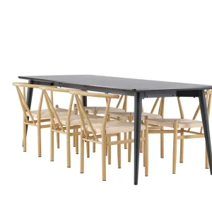 Venture Home Ellis Matgrupp 230 cm Rektangulär med 6 Alfons stolar Svart/Beige - Möbler Rea