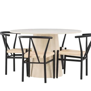 Premium Venture Home Lanzo Matgrupp 120 cm Rund med 4 Alfons stolar Whitewash/Svart - Möbler