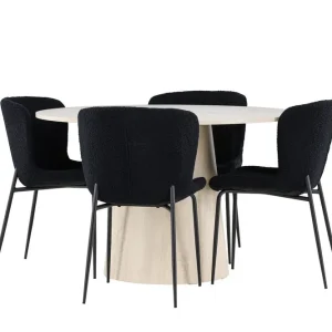 Venture Home Lanzo Matgrupp 120 cm Rund med 4 Modesto stolar Whitewash/Svart - Möbler Billigare
