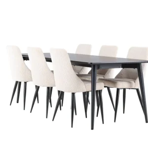 Venture Home Ellis Matgrupp 230 cm Rektangulär med 6 Leone stolar Svart/Beige - Möbler Lägg i varukorgen