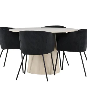 Endast denna vecka Venture Home Lanzo Matgrupp 120 cm Rund med 4 Berit stolar Whitewash/Svart - Möbler